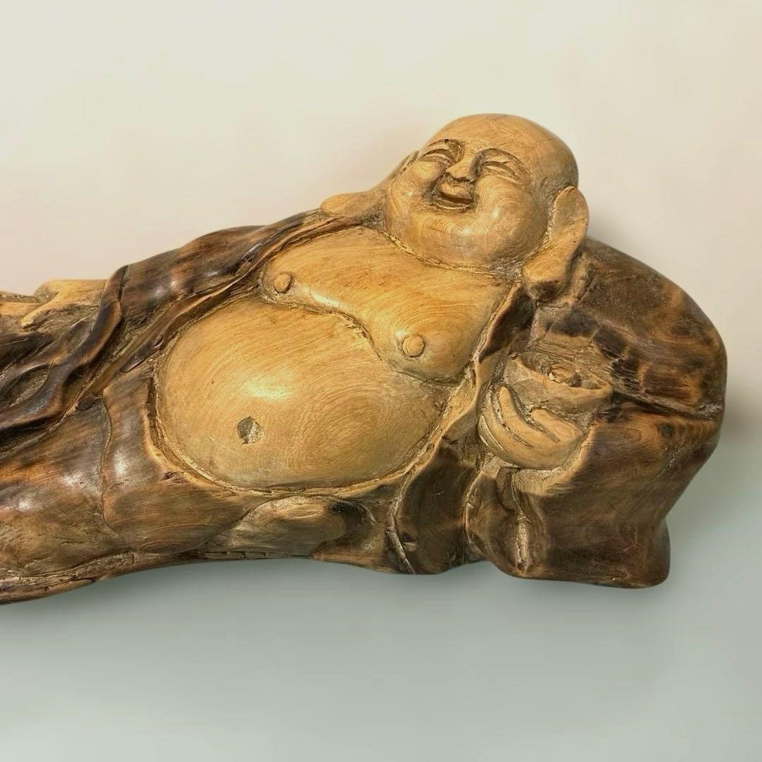 木製アートオブジェ 布袋様　彫刻 置物　縁起物 七福神