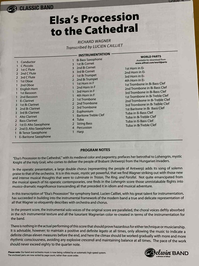 エルザの大聖堂への行列　吹奏楽譜