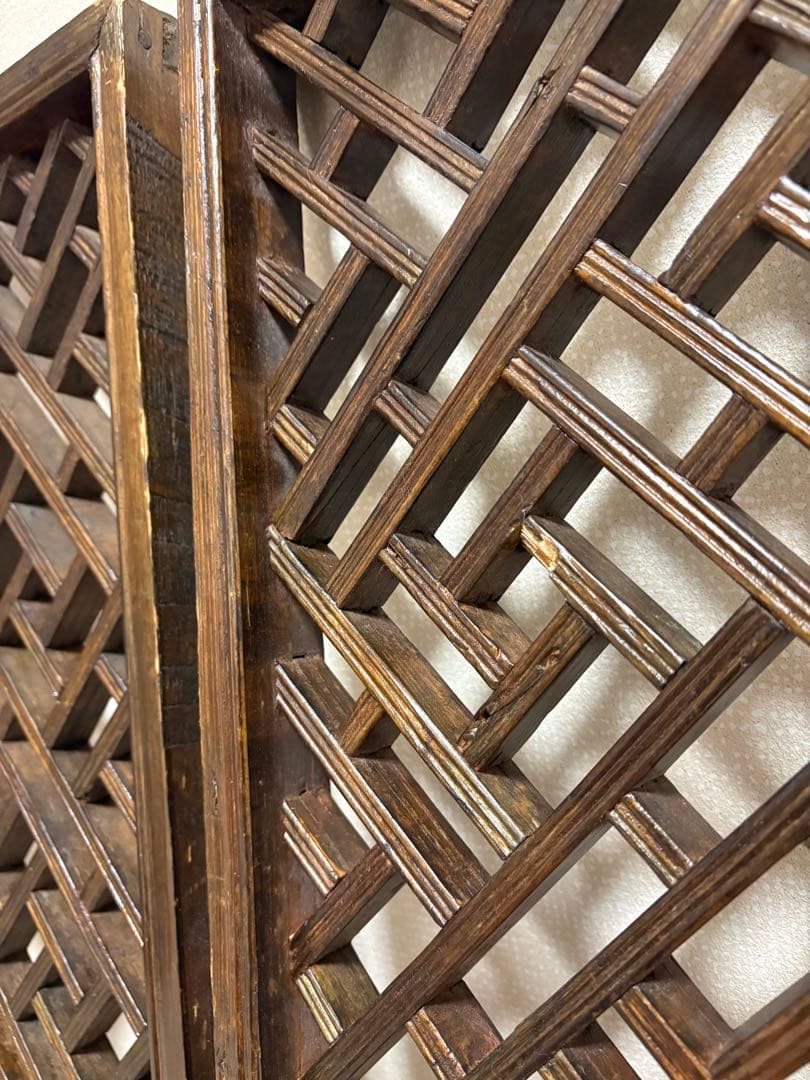 中国アンティーク☆木製建具☆シノワズリ☆欄間☆格子模様☆壁掛け装飾☆2枚セット