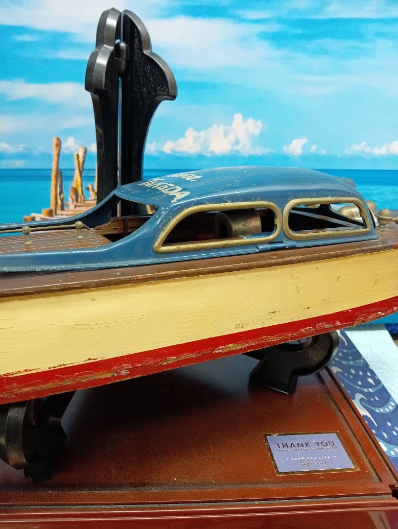 稀少レア１９５０年（昭和２５年５月）旧家蔵出木製全長４３センチ船模型当時物
