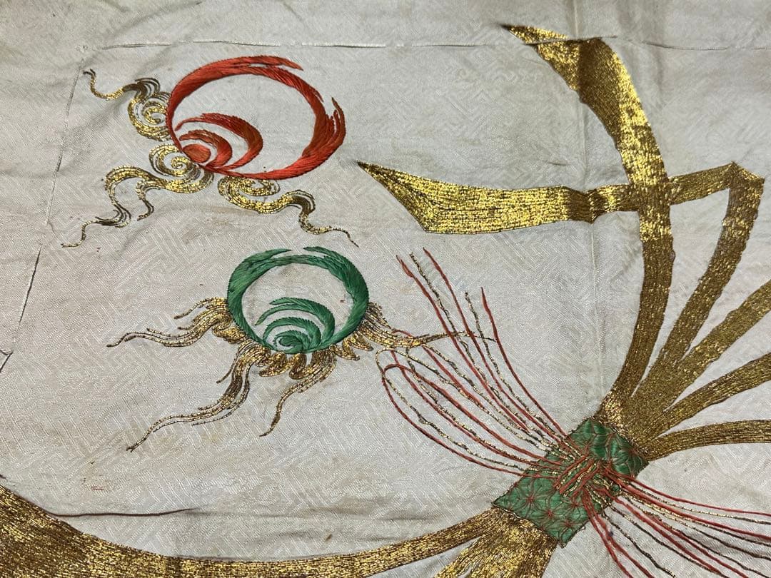 江戸期 熨斗目模様 時代袱紗 金駒刺繍 綸子 歴史資料