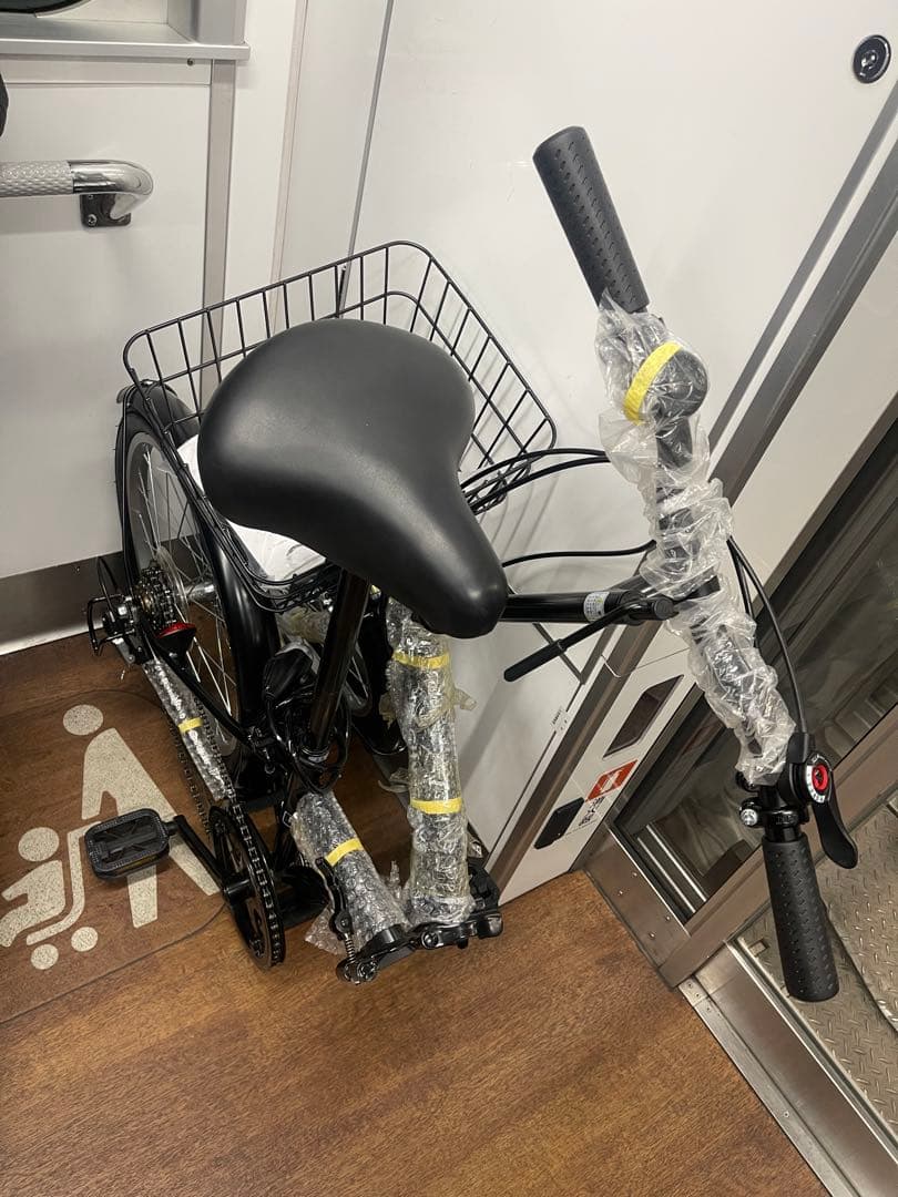 折りたたみ自転車 ブラック 前バスケット付き