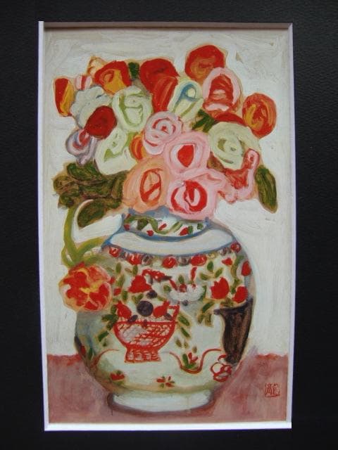 梅原龍三郎、【ばら】、年代物・希少な画集画、新品高級額 額装付、状態良好