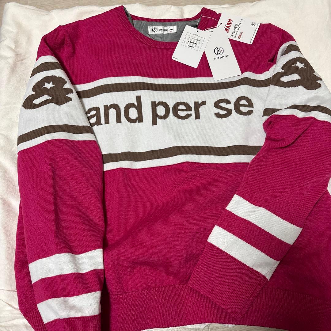 and per se M ストライプセーター ピンク