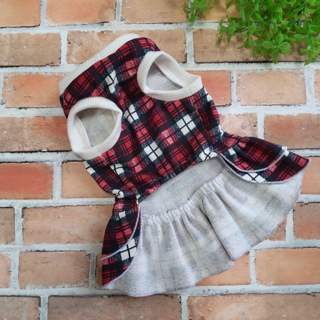犬服 No.193 かすれ風チェックワンピース ハンドメイド