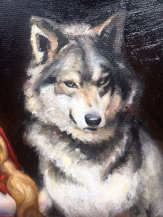 赤ずきんと狼 油絵 原画 手描き オリジナル