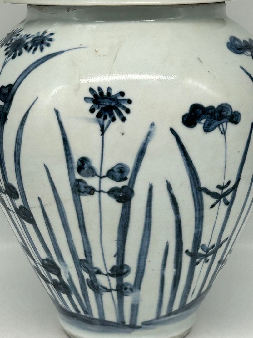 古伊万里　染付　秋草紋大壺　送料込み1114