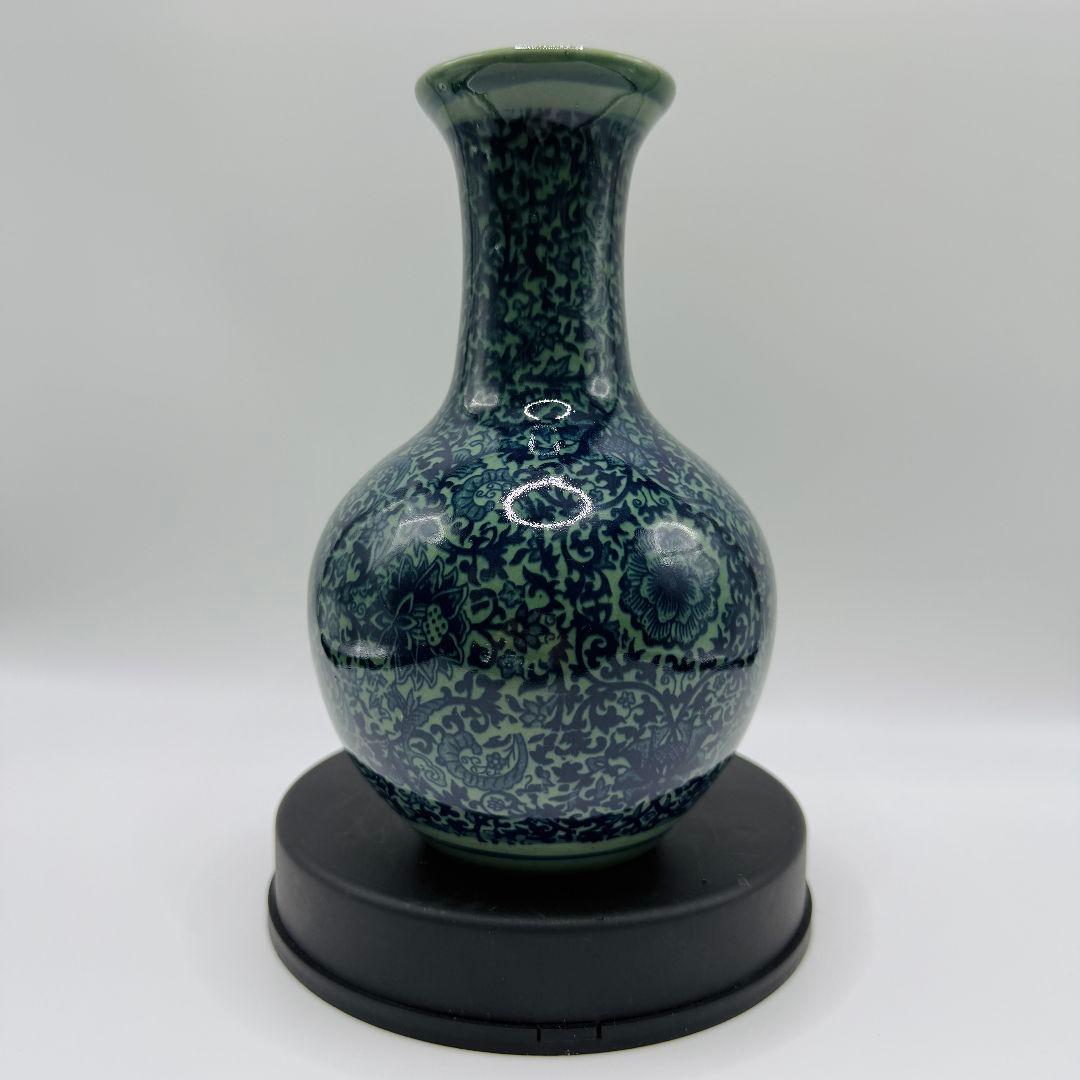 R105 緑釉が枝に絡みつく 花瓶（かびん）陶磁器 アンティーク