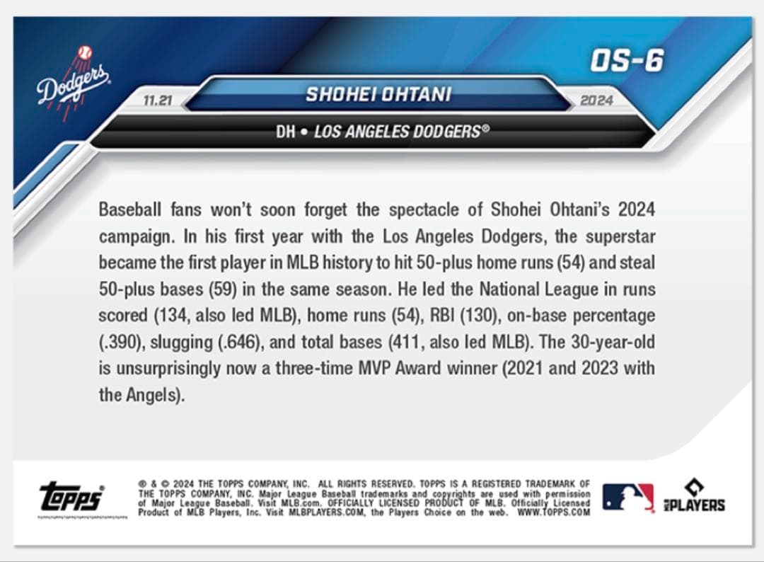 ★Topps Now 大谷翔平 メジャー史上初 3度目 満票MVP ５枚セット★