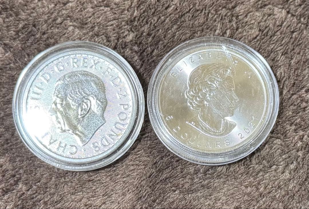 1オンス銀貨 メイプルリーフ銀貨＆ブリタニア銀貨 純銀 2枚セット