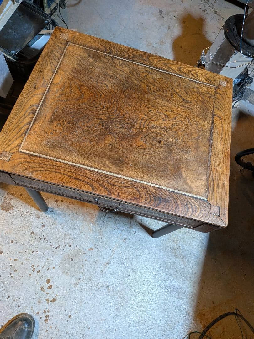 ケヤキ　木製 文机 引き出し付き　再生家具