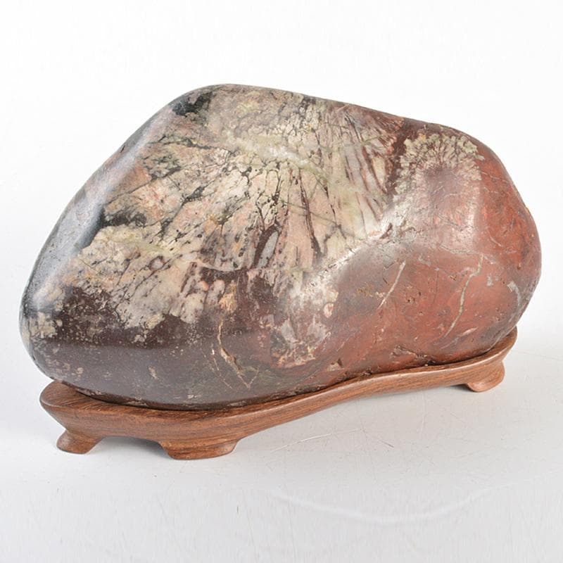 天然石　鑑賞石　菊花石　置物　重さ約1127g　唐木台付　C　R7298