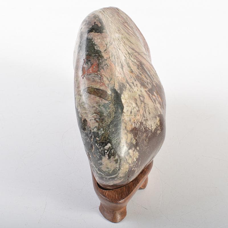 天然石　鑑賞石　菊花石　置物　重さ約1127g　唐木台付　C　R7298