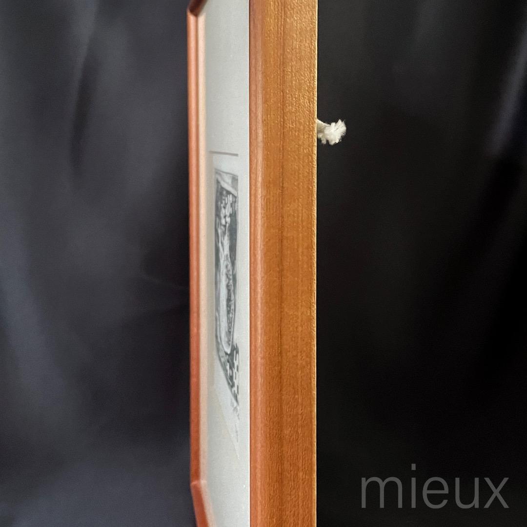 ガラス内側清掃済：広田釗子「花（黒）」EA版 エッチング 額付 サイン入り