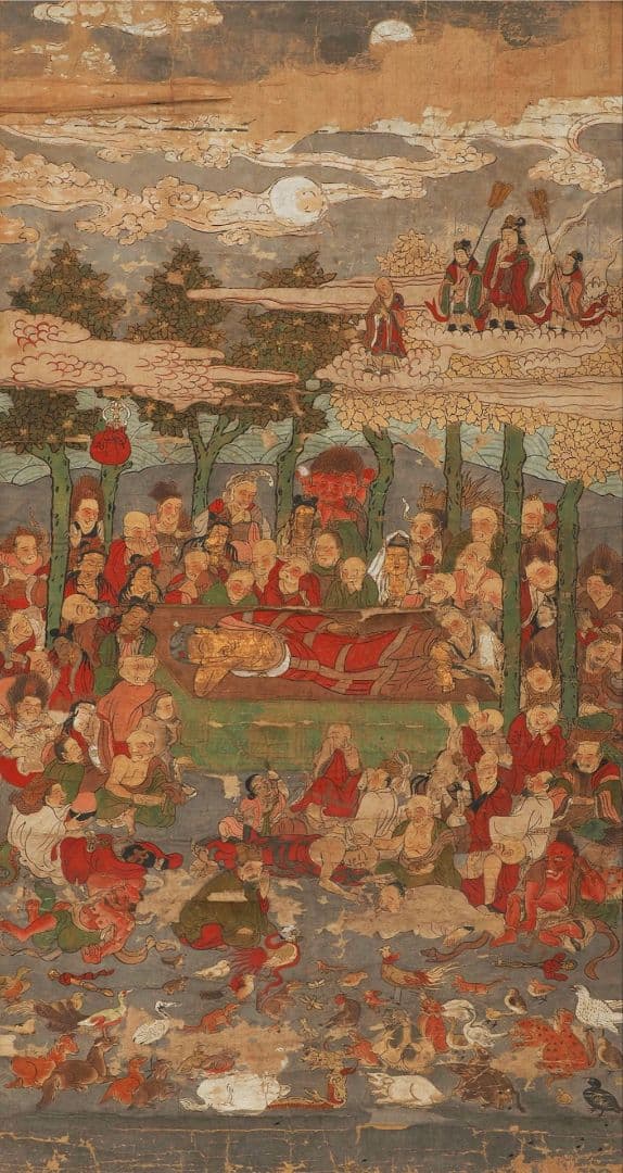 古仏画 涅槃図 肉筆 真作 無落款 仏教美術