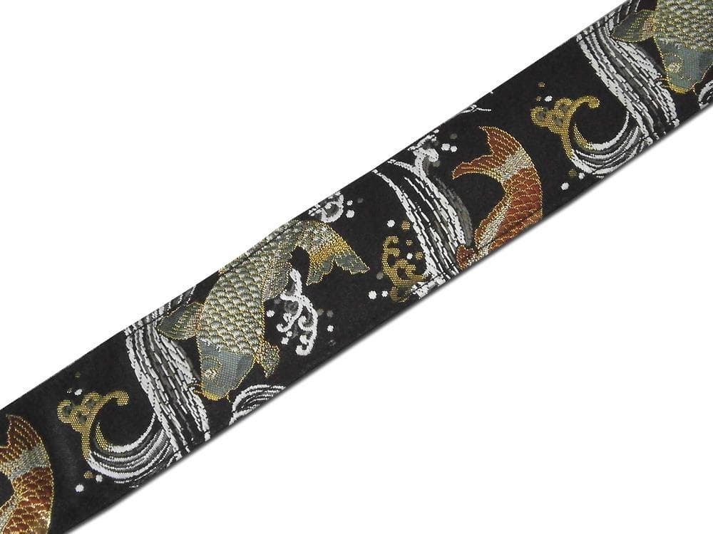 京都 西陣織り 和柄ギターストラップ 鯉柄/黒