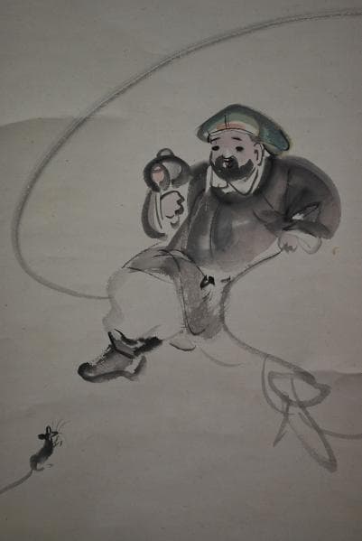 真作/大江良起（画）/山田三秋（賛）/人物図/桐共箱付/布袋屋掛軸A-845