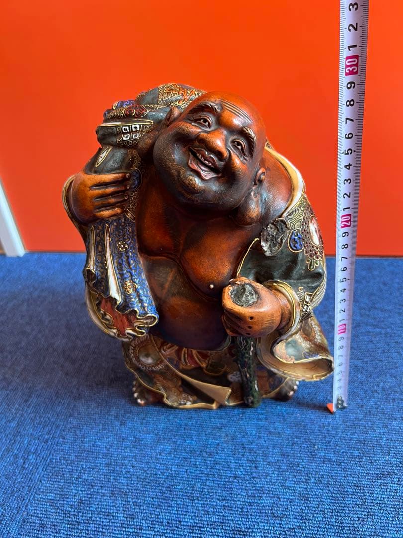 1067  九谷焼  色絵金襴手布袋像 置物  時代物