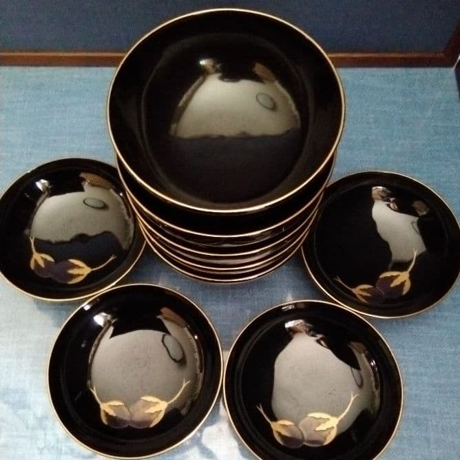 輪島塗　茄子の絵の吸い物椀　五客