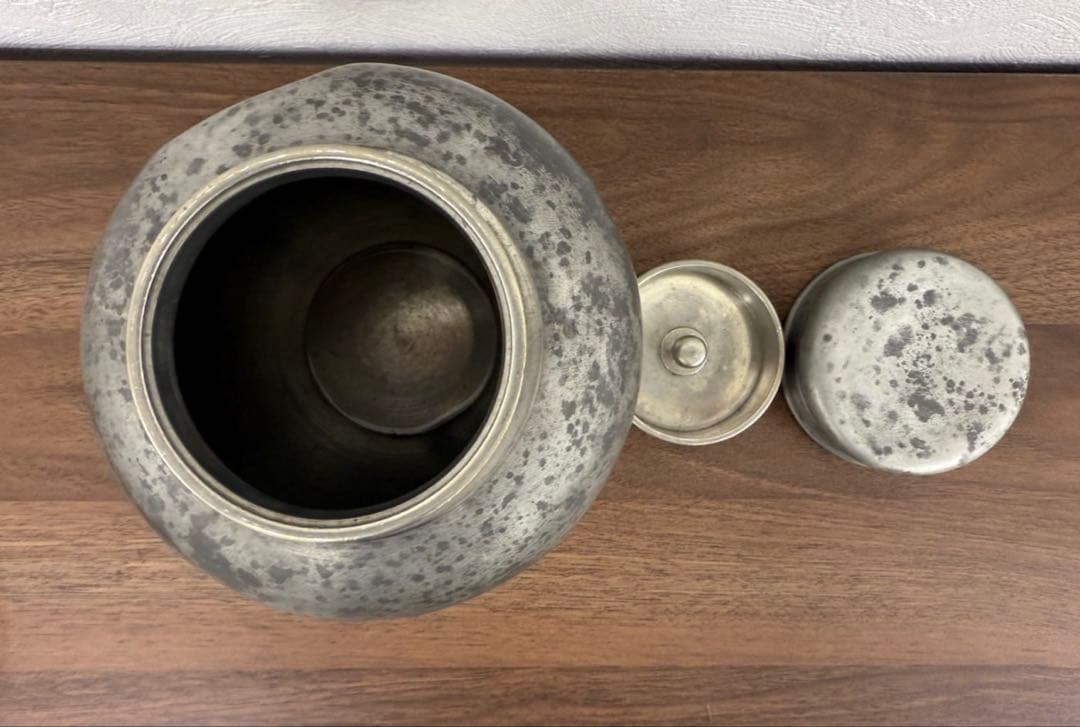 錫製 蓋付き壺 金属工芸 置物 インテリア 古道具