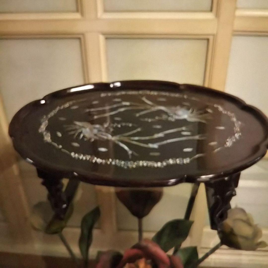 螺鈿細工家具☆折り畳み☆楕円形ローテーブル☆アンティーク