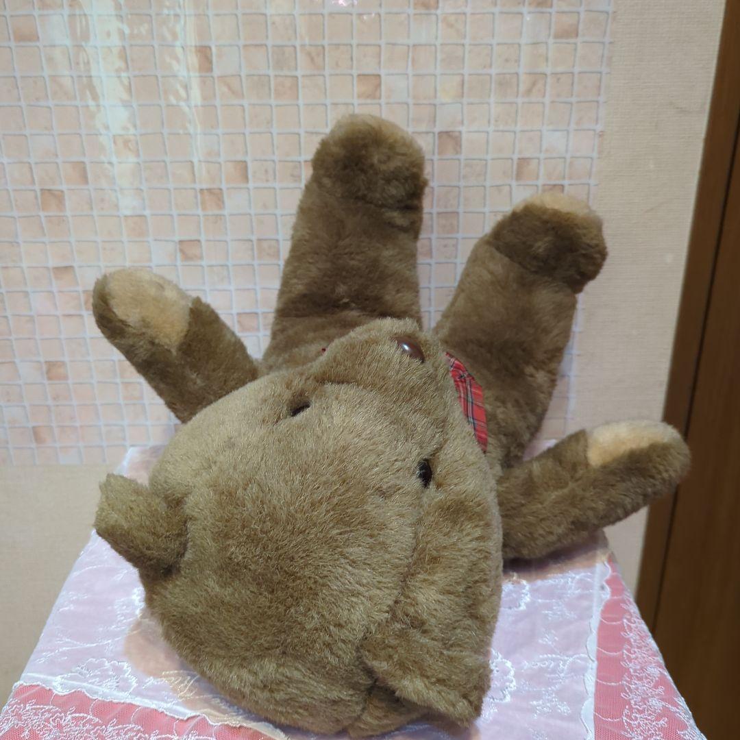 SANRIO・茶色くまのぬいぐるみ 赤いチェックリボン・昭和レトロ・旧ロゴ