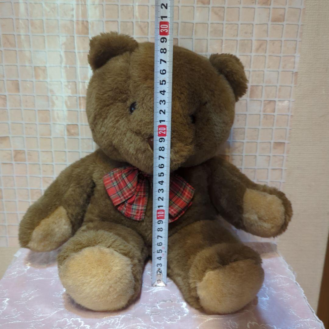 SANRIO・茶色くまのぬいぐるみ 赤いチェックリボン・昭和レトロ・旧ロゴ