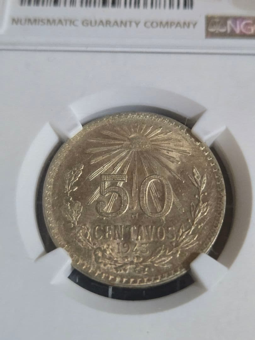 1943年 メキシコ 50センタポ avos MS 64 銀貨 NGC