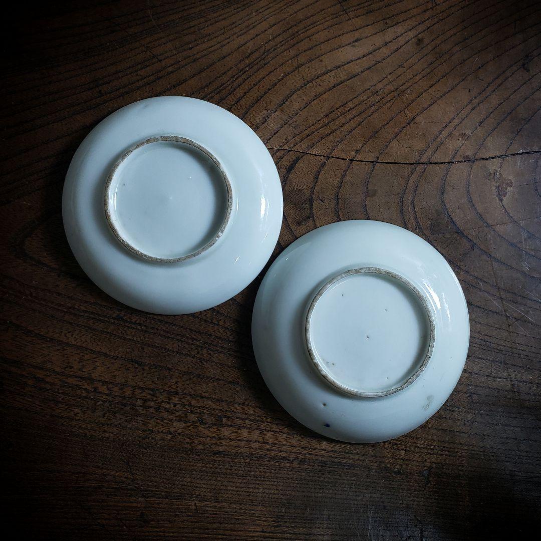 小皿　取り皿　2枚　色絵付　明治　大正　古伊万里　牡丹　風景画