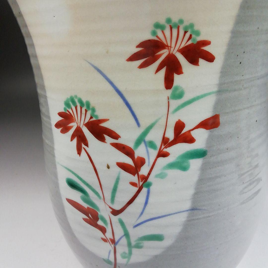 Ｗ１５２　水指　『赤絵　草花文』『文月和香 作』　共箱　茶道具