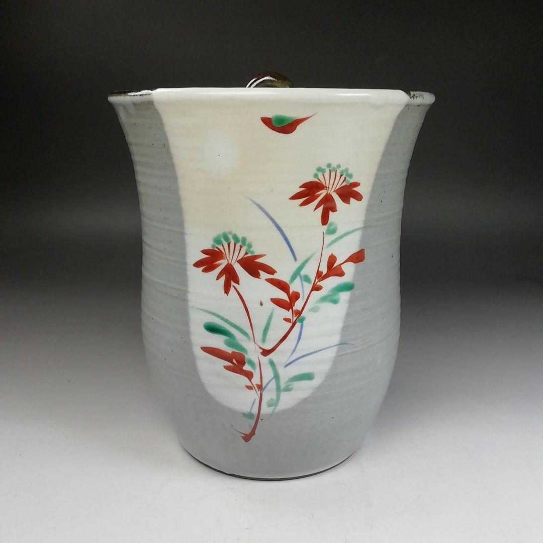 Ｗ１５２　水指　『赤絵　草花文』『文月和香 作』　共箱　茶道具
