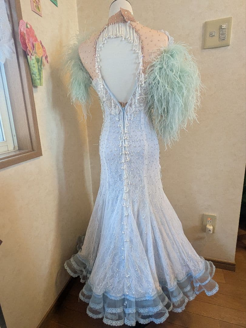 ライトブルー マーメイド社交ダンススタンダードドレス