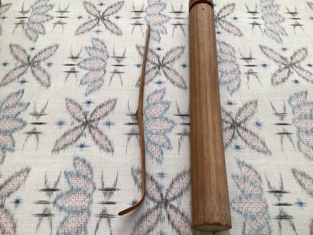 茶道具　銘入り竹製茶杓入れと竹製茶杓・木箱セット　昭和レトロ