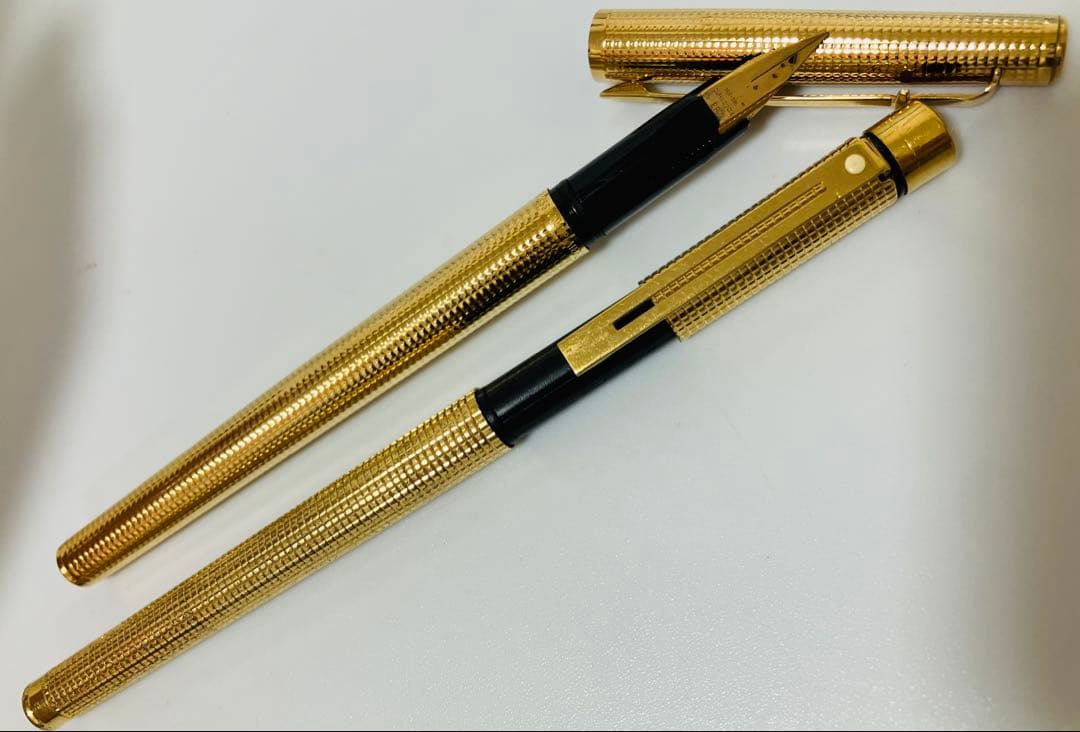 ゴールド 万年筆 ボールペン セット 刻印 585 14k ヴィンテージ 黒 金