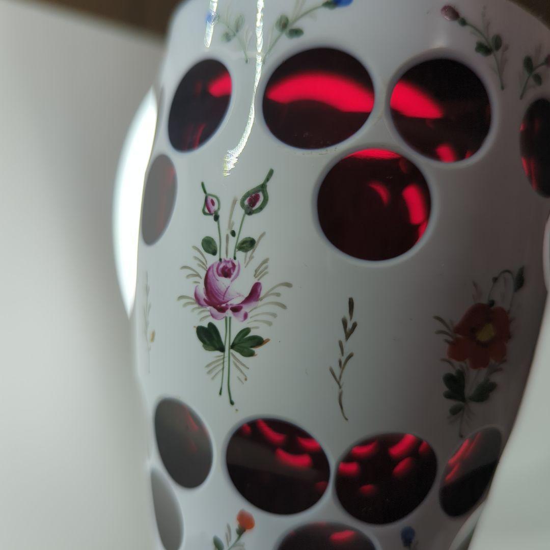 【 アンティーク 】 ボヘミアガラス／花瓶／フラワーベース／琺瑯／ホーロー