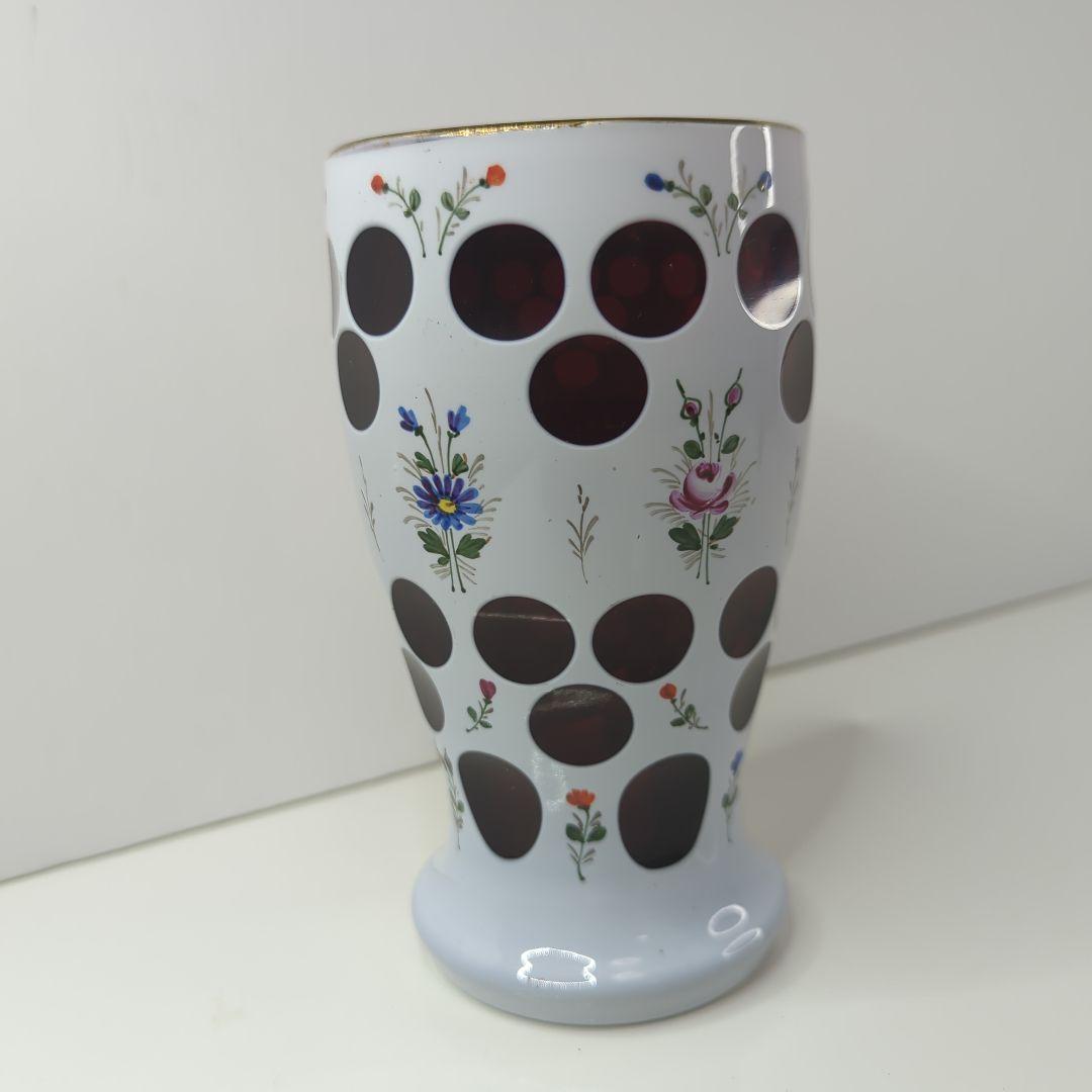 【 アンティーク 】 ボヘミアガラス／花瓶／フラワーベース／琺瑯／ホーロー