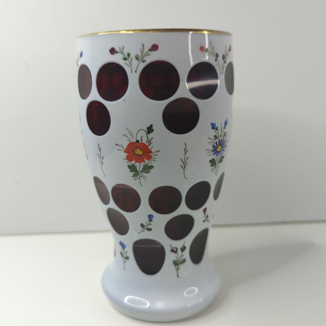 【 アンティーク 】 ボヘミアガラス／花瓶／フラワーベース／琺瑯／ホーロー