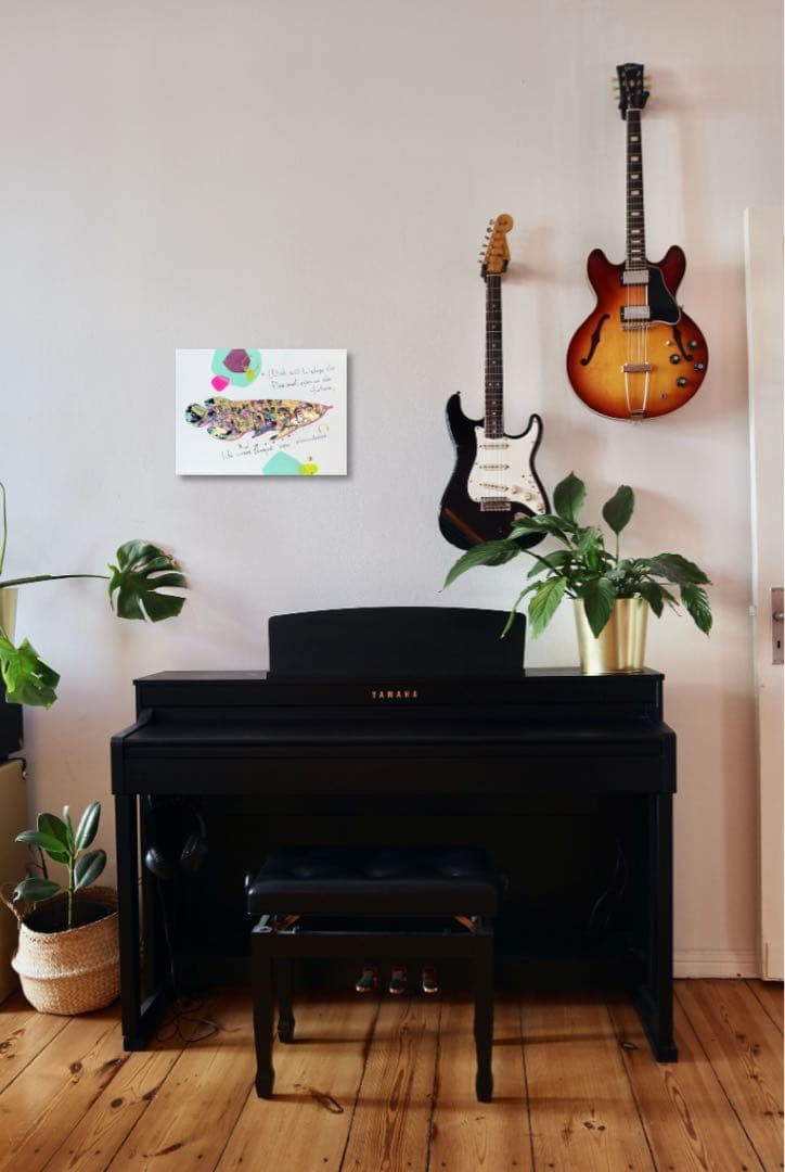 油絵　原画　一点物　魚　アロワナ　ゴールド　アート　ポップ　インテリア　F4