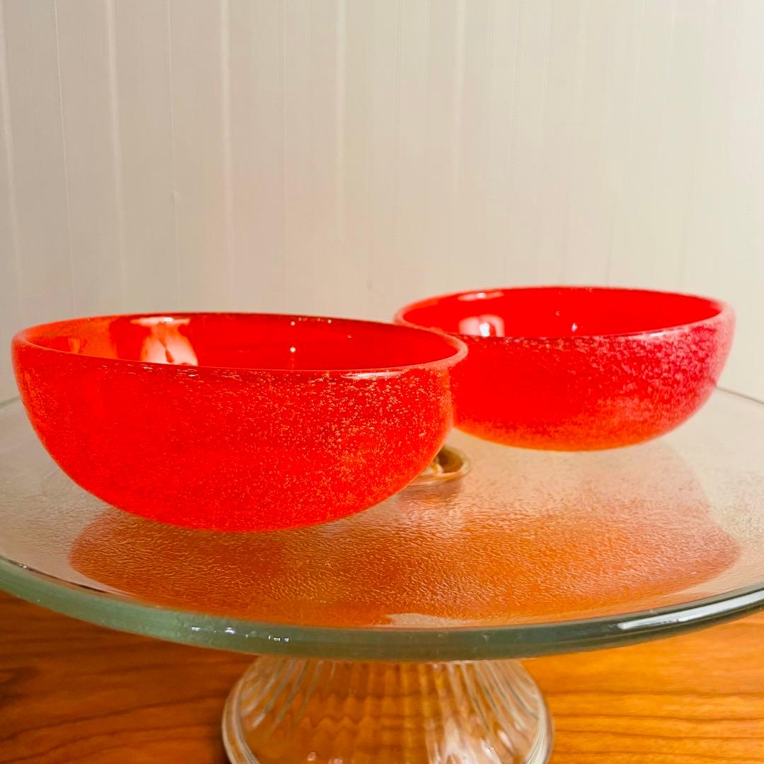 ✨新品未使用✨硝子工芸品 琉球ビードロ硝子 ボウル皿 ペアセット