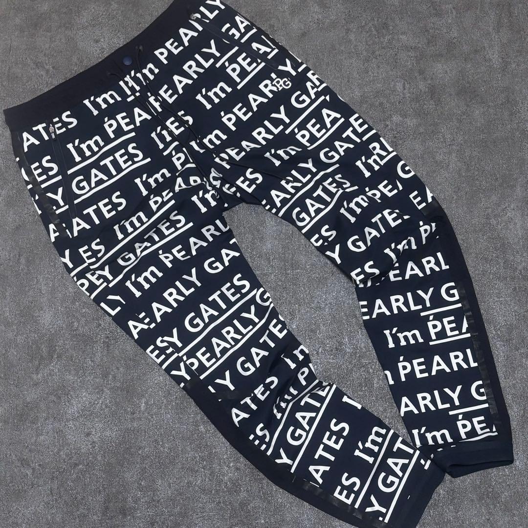 【美品】PEARLY GATES パンツ 総柄 ロゴプリントゴルフ ブラック 4