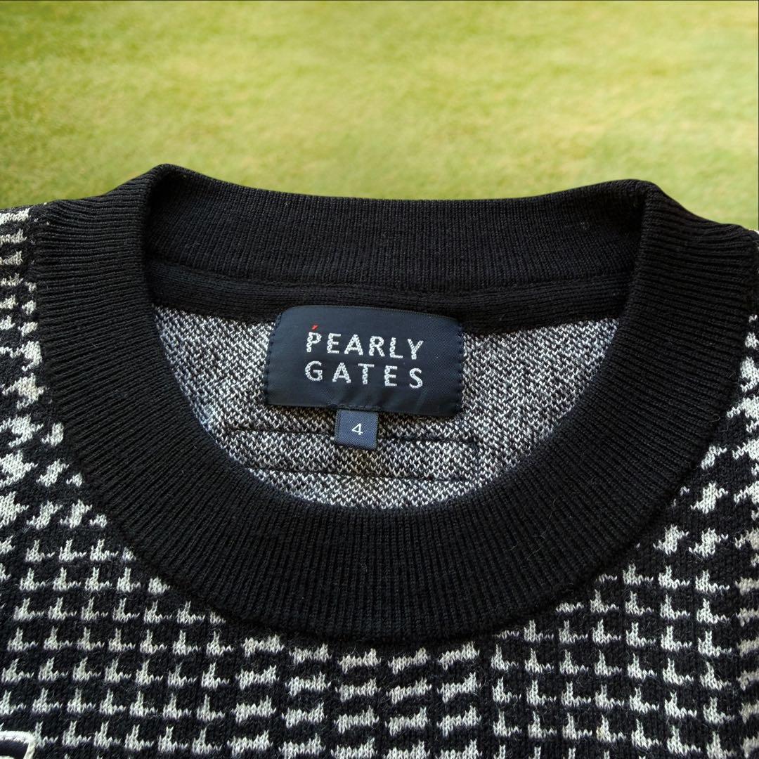 極美品　ウール100% パーリーゲイツ　ニット　M〜L相当　千鳥格子　黒　白　4