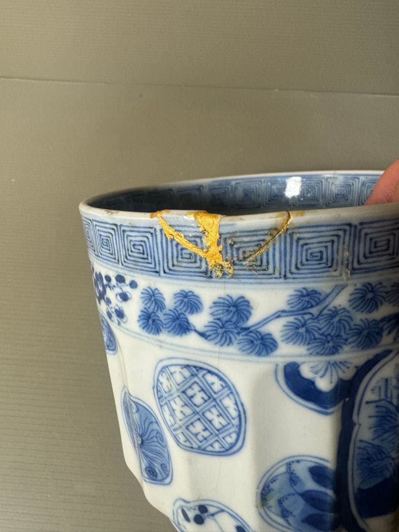 2412 五良大甫　呉祥瑞造　染付人物　水指　時代物