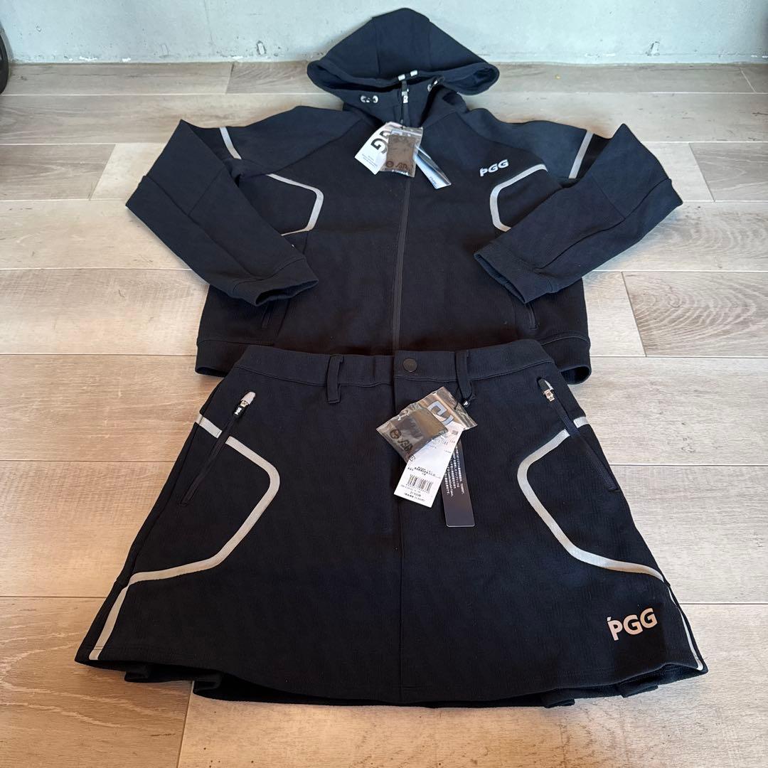 新品PGG レディース ゴルフ セットアップ　スカート L ネイビー