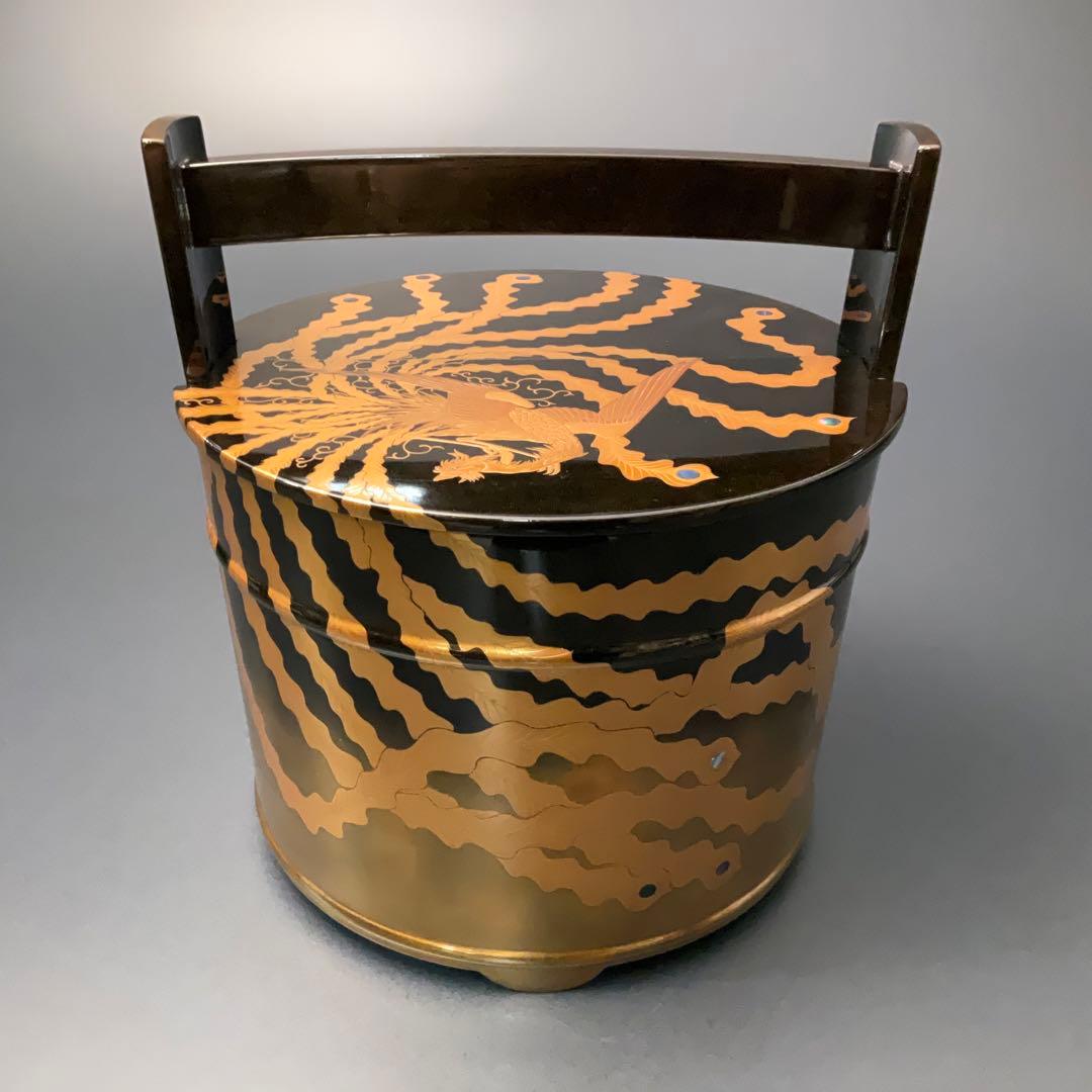 鳳凰蒔絵　手桶水指 輪島 谷内一則（紫香）共箱 6R1180A