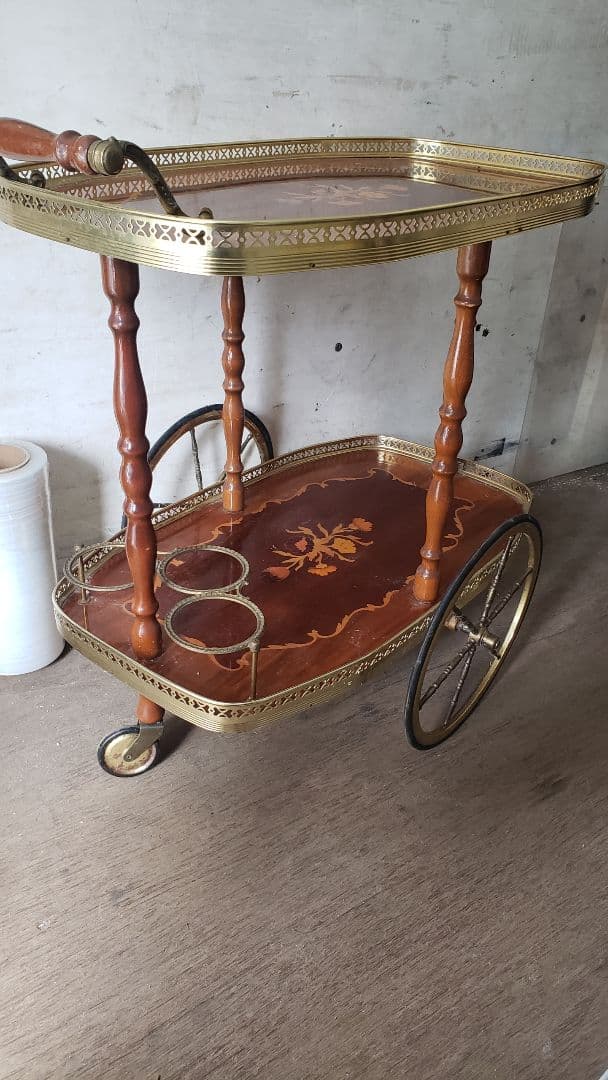 イタリア製　キッチンワゴン　象嵌細工　アンティーク　ボトルラック付