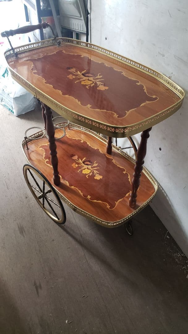 イタリア製　キッチンワゴン　象嵌細工　アンティーク　ボトルラック付