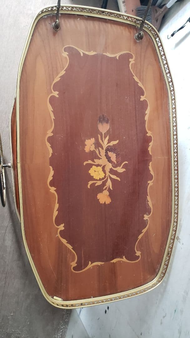 イタリア製　キッチンワゴン　象嵌細工　アンティーク　ボトルラック付