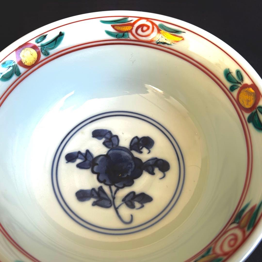 【未使用．美品】清水焼き　 蓋茶碗　蓋付き碗　飯碗　茶碗 色絵 五客 和食器