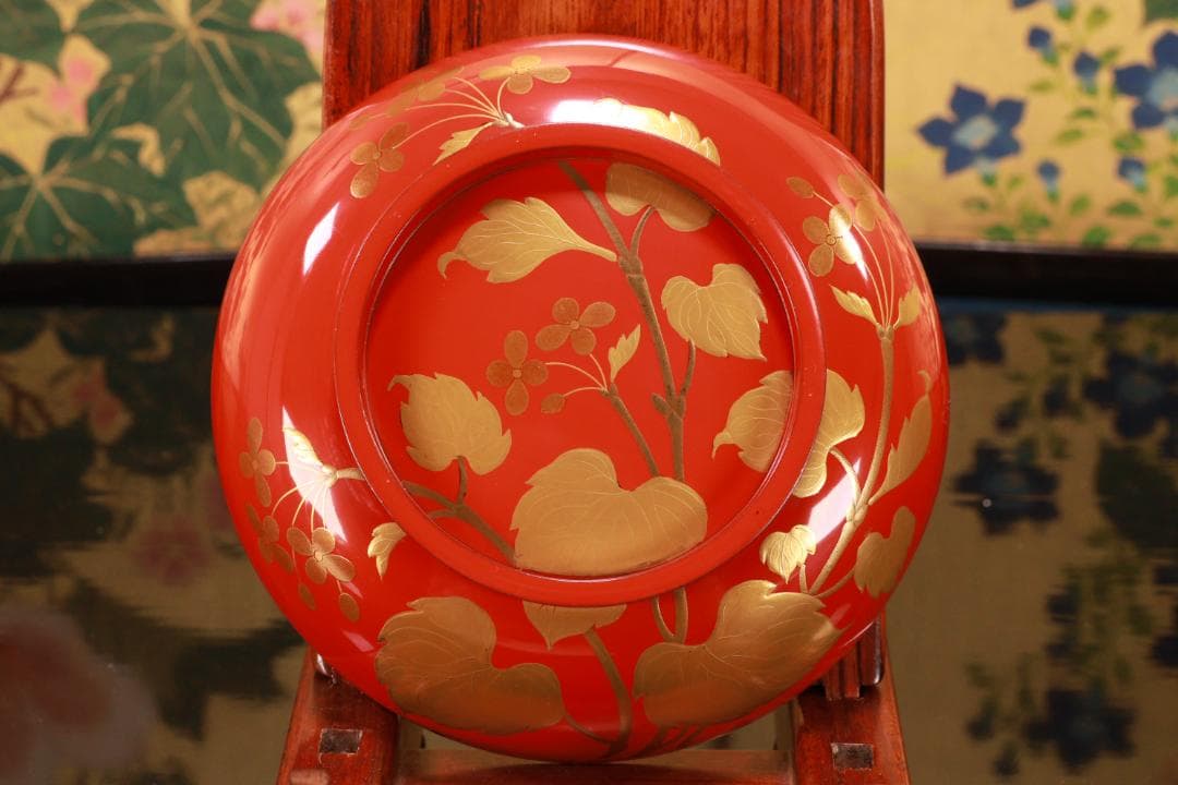 BK128　時代輪島塗　草花図金蒔絵　吸物椀　五客　木製　茶道具 懐石 菓子