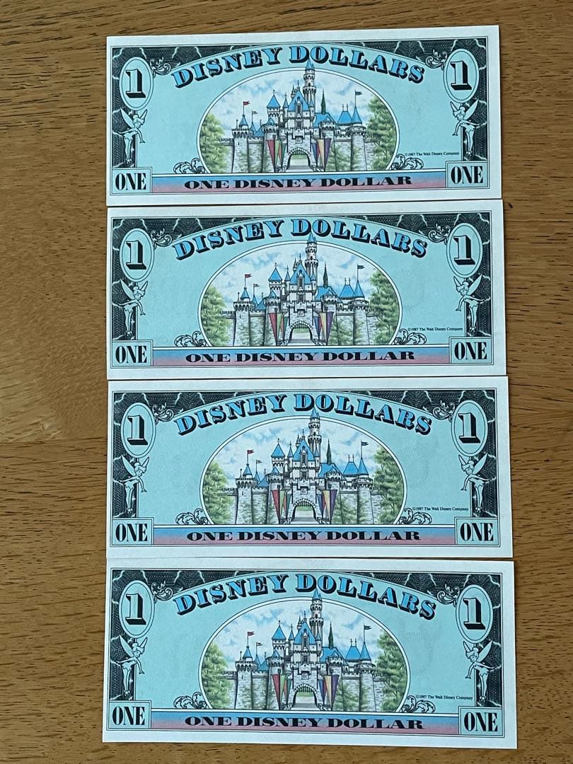 初版1987年ディズニーダラー　連番＄1札　4枚